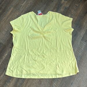 Quacker Factory Plus Yellow‎ embellished V-Neck Shirt Top 3X